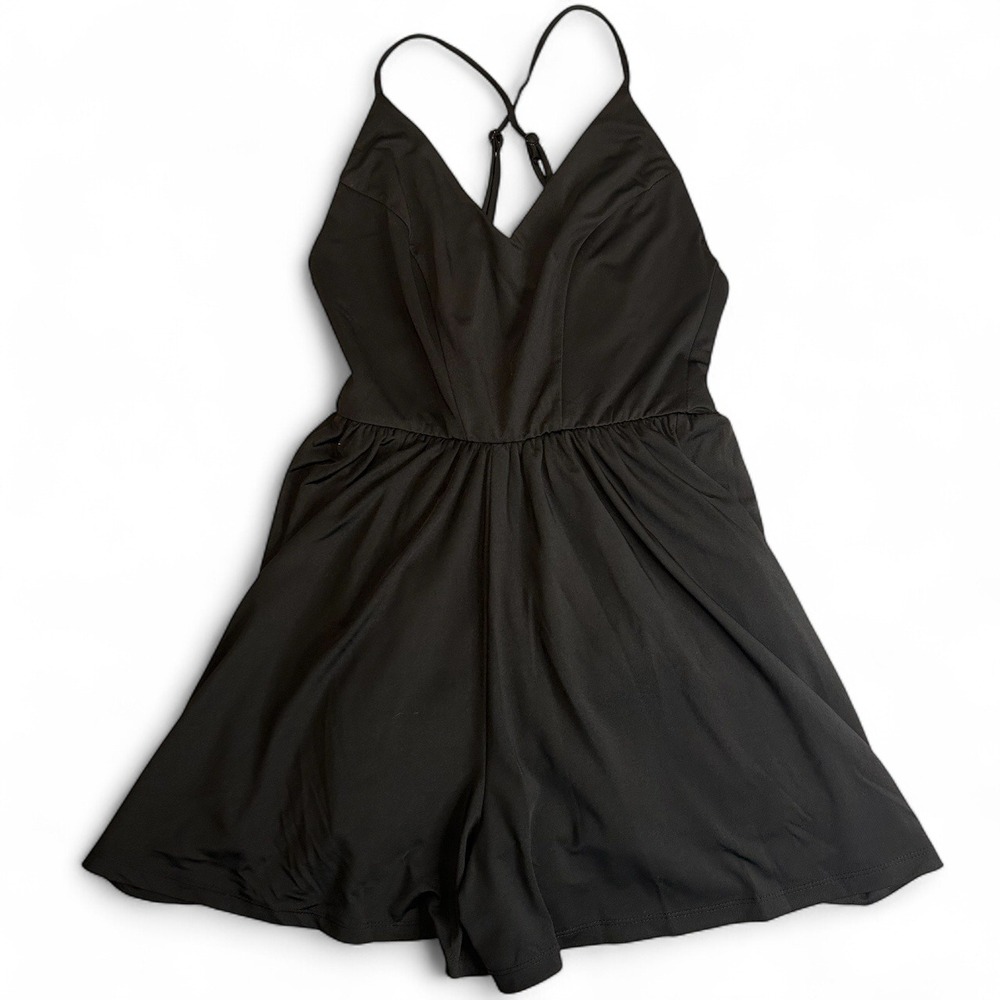 Favlux Black Romper Small Adjustable Spaghetti Strap V Neck Elastic Waist